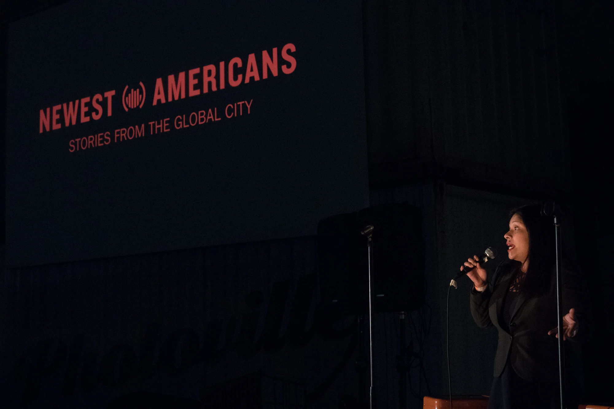 After a screening of the latest episode of American Sueño, Marisol Conde-Hernandez takes the stage to talk about the precarious state of undocumented immigrants in the U.S. in the current climate, and challenges American citizens to use their privilege to help. (Photo by Stephanie Khoury)