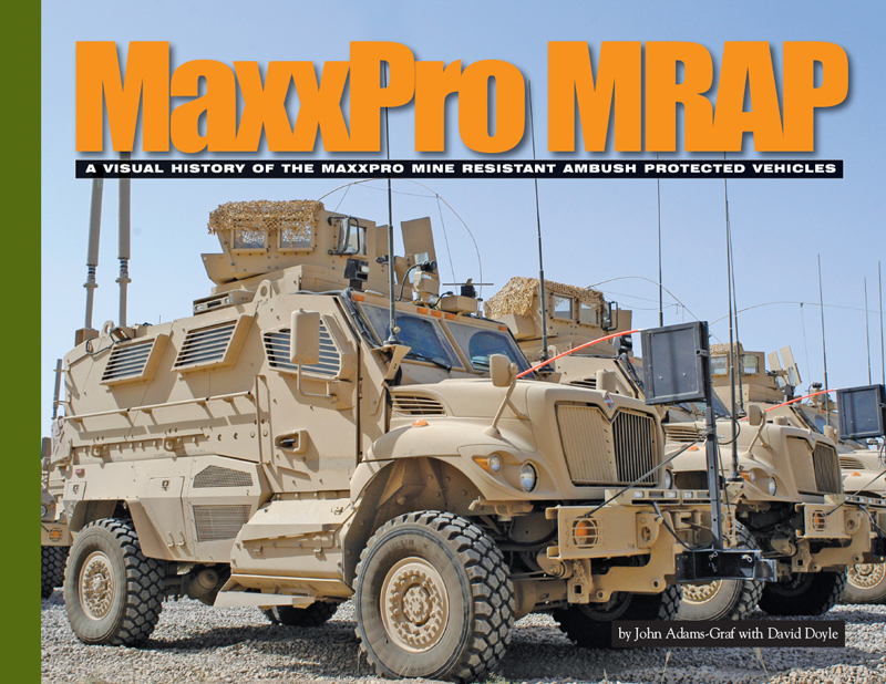 From its introduction in 2007, the International Harvester Navistar MaxxPro evolved to meet the demands of U.S. military personnel in defeating the effects of improvised explosive devices on vehicles in the theaters of operation in Iraq and Afghanistan. By 2015, nearly 9,000 MaxxPro MRAP variants had been in service with 16 nations in addition to the United States. Based on the sturdy and reliable line of International Harvester commercial trucks, the MaxxPro MRAP variants would grow to encompass the M1224; M1224A1; M1234; M1235 and the massive M1249 wrecker. Noted military vehicle experts John Adams-Graf and David Doyle tackle this subject like never before. Tracing the origins of the MaxxPro from its conception in 2006 and throughout its varied career in all combat theaters, this is a Visual History title like no other. Drawing on official documents and Defense Department imagery every facet of the vehicle’s development and deployment are covered. Each of the full-page color photographs is more stunning than the next. Arranged chronologically, the coverage depicts Iraq and Afghanistan zones, as well as training areas and finally the redeployment of the MaxxPro family in the hands of Iraqi and Afghani national troops. This coverage is also supplemented with detailed walk around images of the M1224 and M1249 wrecker. All in all, a title not to be missed by the modern vehicle enthusiast and an indispensable reference for anyone owning the Kinetic, Trumpeter, or Bronco scale model kits. I