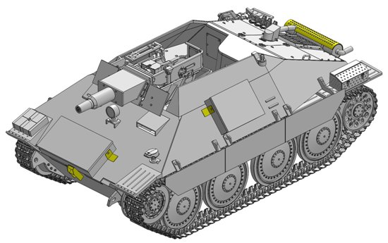 The new rendition of the Vollkettenaufklaerer 38 w/7.5cm Kanone 51 L/24 is wisely based on Dragon’s recently released and highly accurate Hetzer-based kits, including their modified wheels and upper hull. To create this novel vehicle, the kit incorporates brand new elements such as a retooled fighting compartment with true-to-scale armored sides. There is a new stowage rack on the front of the hull, and another on the left-hand side of the hull, adjacent to a new antenna base. On the glacis plate, there is a new driver’s vision port, hatch and headlight. Parts to depict the complete 7.5cm 24-caliber Kanone 51 gun are obviously included. The final result is a fascinating, attractive and little-known member of the Hetzer family. While it may not have entered production in WWII, Dragon has made it incredibly easy for modelers to produce their very own Hetzer scout vehicle.