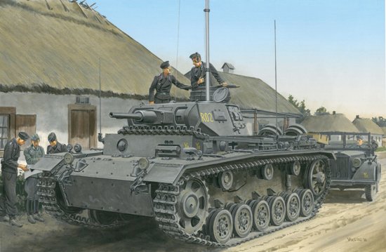 This new 1/35 SMART KIT of the Pz.Bef.Wg.III Ausf.H depicts a command tank fitted with its fixed turret and dummy gun. While it wisely utilizes parts from recent Panzer III kits, it also features entirely unique components. Indeed, this kit has a special appearance compared to other members of the Panzer III family tree. For example, it has a brand new turret, and the upper hull is also new. Because the turret was fixed rather than rotating, the cutout is differently shaped to the round shape needed for the usual turret race. Installed on the engine deck is a characteristic large frame antenna for the long-range radio, and the vehicle looks most impressive when the turret-mounted telescopic antenna is shown extended. This Panzerbefehlswagen III H is produced to the very best engineering levels. All in all, it represents a commanding performance, and fills a niche in Dragons Panzer III lineup.