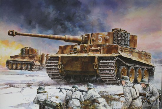 The Tiger I is an iconic tank of WWII, and its legendary status extends well beyond the limited number of 1,355 that were built. Armed with an 8.8cm KwK.36 main gun and a pair of MG34 machine guns, this massive tank was fortified with armor up to 110mm thick. Dragon has already launched 1/35 scale kits of the famous and formidable Tiger I tank with molded-on Zimmerit, and these were welcomed with open arms by modelers since it saved hours of labor and offered an instant solution to the problem of accurately portraying this unique German anti-magnetic paste. Dragon has added a spectacular new kit to this big cat’s Zimmerit family, a Tiger I Mid-Production. Most obvious is the stunning new box top art lavishly produced by Mr. Ohnishi, a famous military illustrator from Japan. The full coating of Zimmerit on the hull and turret is reproduced to an extremely high quality in terms of the pattern and scale effect. To ease assembly, the tank includes convenient DS tracks as well. This is truly a masterpiece that blends computerized technology with the touch of a skilled sculptor. Dragon can confidently say it’s the highest-quality Tiger I available on the market. And with such a beautifully painted box top by Mr. Ohnishi, a famous military illustrator in Japan, this is a must-have for Tiger connoisseurs!