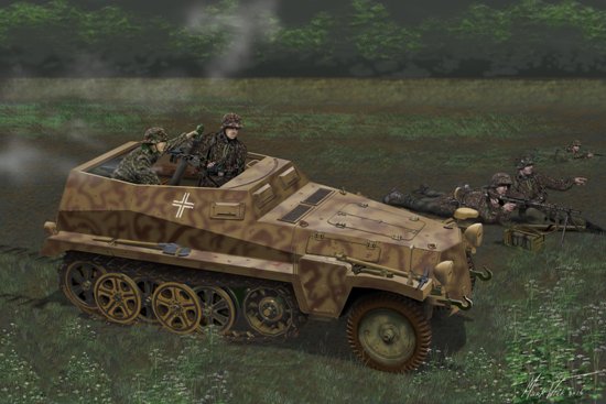 Now Dragon has available an exciting 1/35 scale kit of the Sd.Kfz.250/7 alte 8cm Mortar Carrier. It is far more than the sum of its components that were previously available from Dragon an Sd.Kfz.250 halftrack and an 8cm mortar for it has a many great brand new parts. The one-piece upper hull (from the hood to the rear plate) is completely new, for example, in order to replicate the correct shape and details of this mortar variant. The vehicle interior has received a makeover too, including new mortar base, ammo boxes, seats, engine and full interiors to match the mortar version. There is ample ammunition storage as well. This is a new halftrack variant from Dragon, and it does look different from others that have gone before. For modelers seeking extra firepower and impact, this Sd.Kfz.250/7 is the ideal choice! Available February 2017