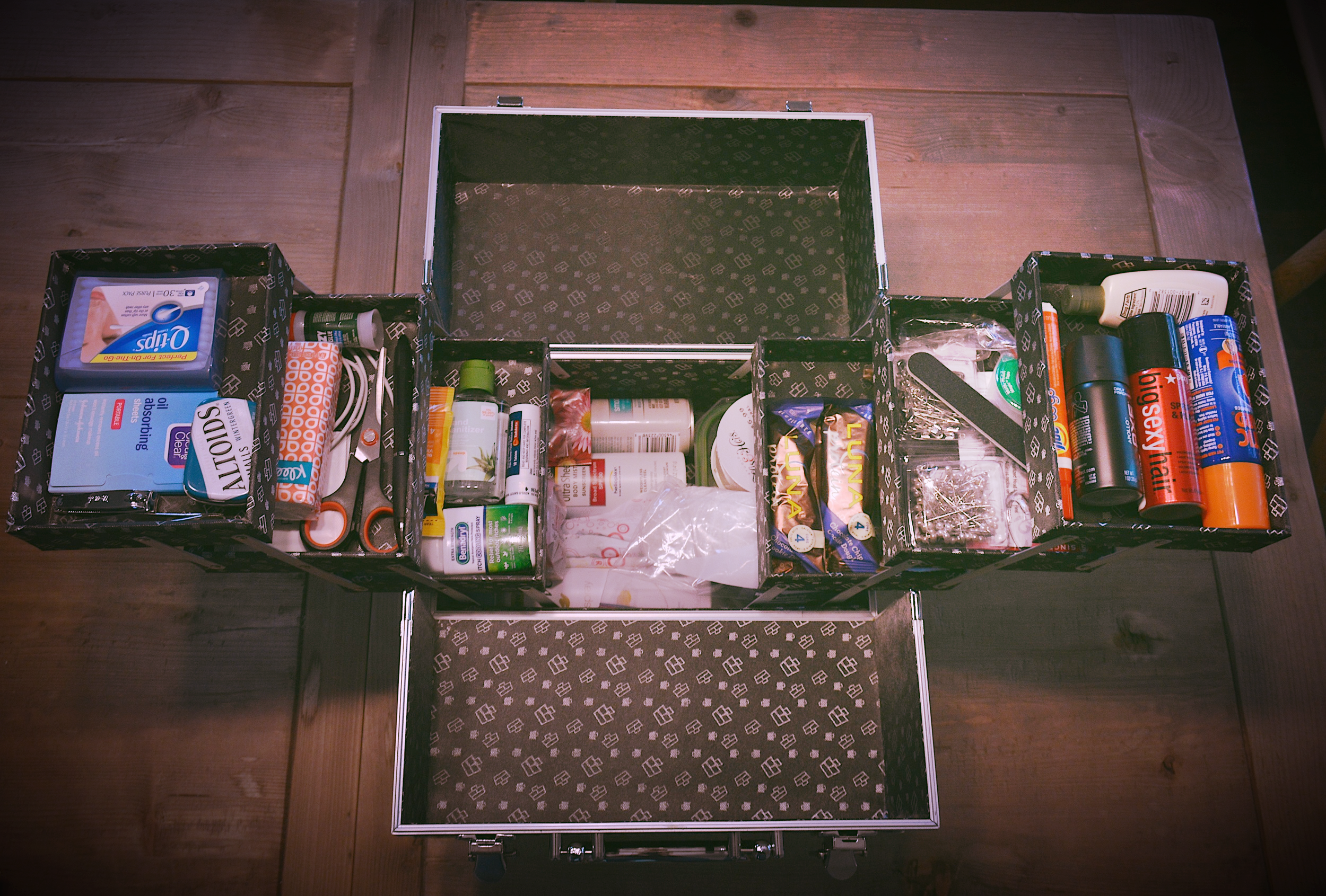 All packed up into a handy small makeup case.