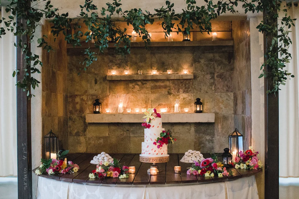 Decorating the "grotto" as its called at Bar Mansion is always a challenge but you can't go wrong with lots of canldes and greeenry!