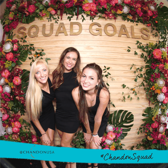 Photo activation floral wall backdrop for Chandon Taylor Swift F1 tasting booth