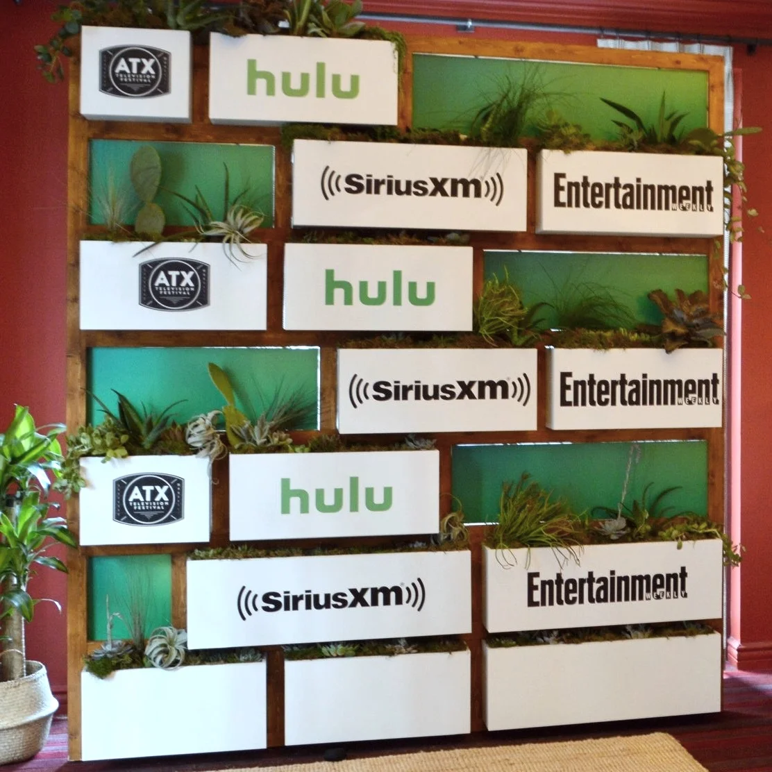 Custom plant step and repeat fabrication piece for Hulu VIP Room ATX Television Festival