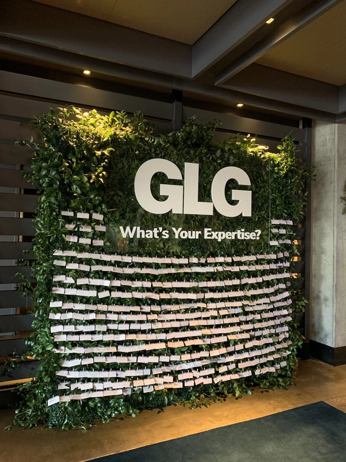 Interactive card greenery branded wall