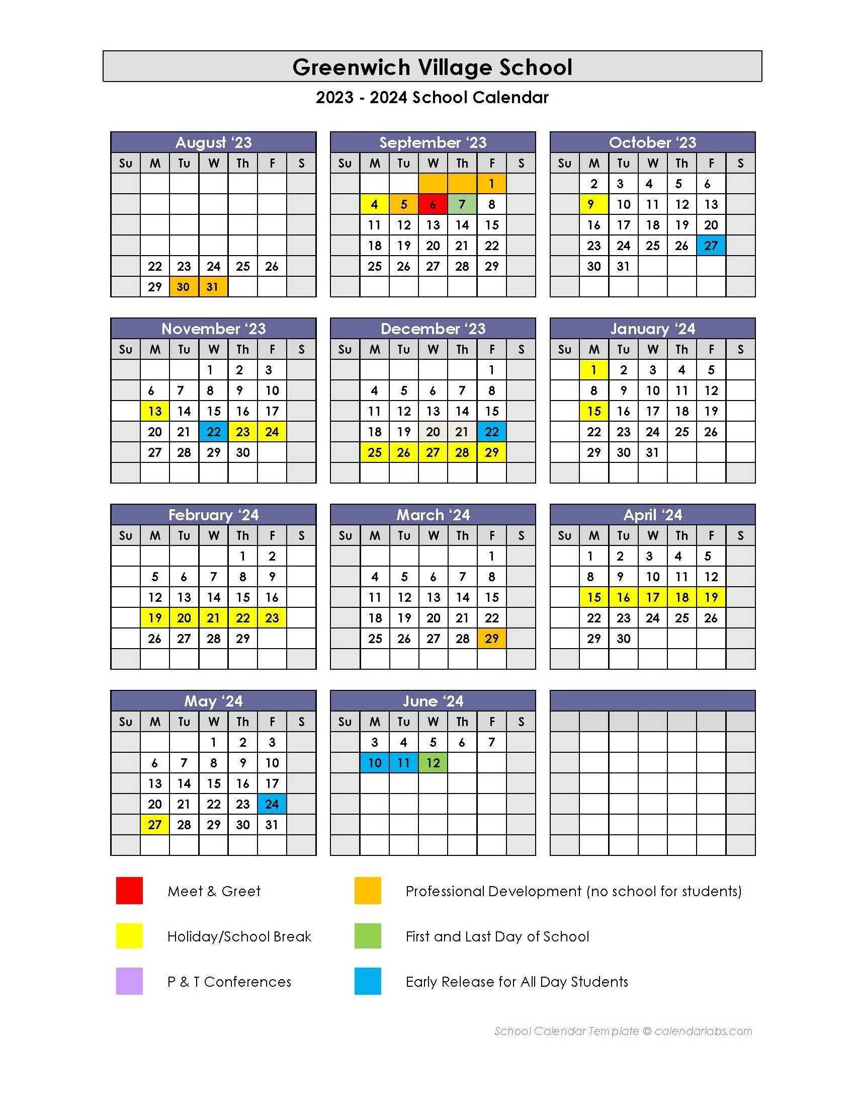 2023-2024 Calendar — Greenwich Village School