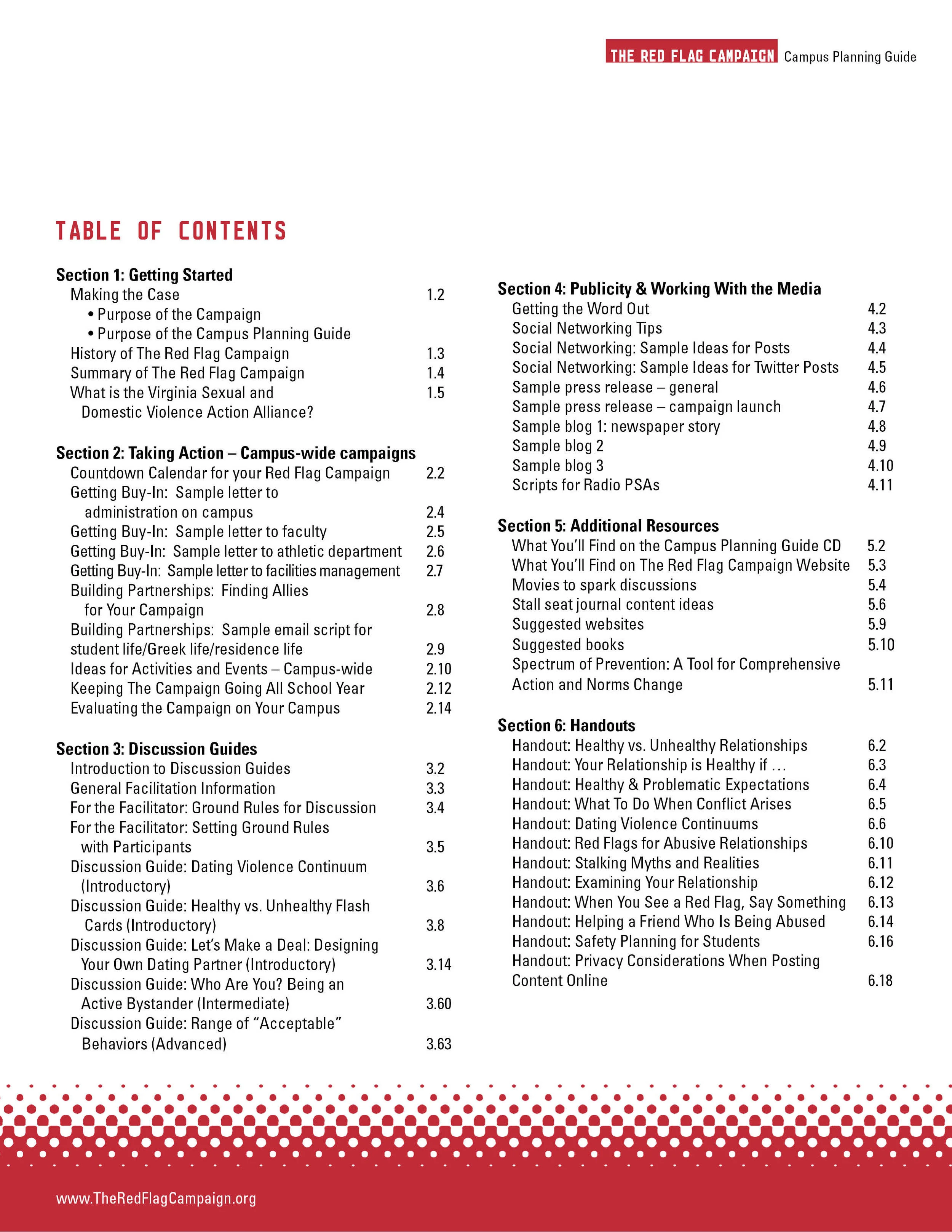 Campus Planning Guide Table of Contents