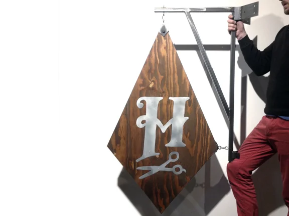 Aluminum inlay in wood w/ steel flagmount