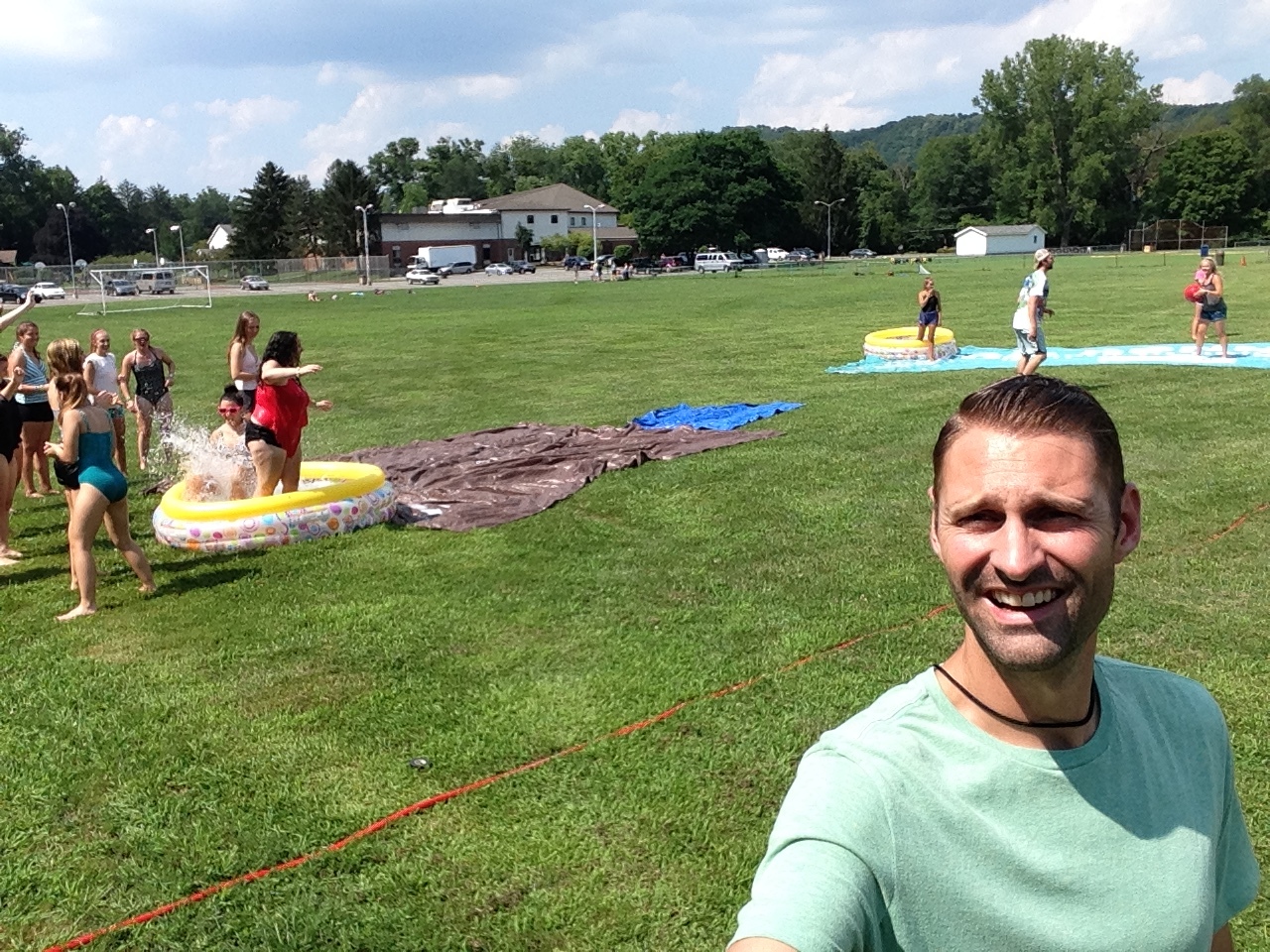 Out on my own with the students! It’s great to hear the campers having some fun during our free time activities. This is a shot of our Slip and Slide kickball game! Don’t let my awkward grin distract you from the fun they’re having!
