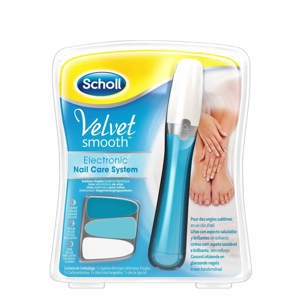 Scholl Velvet Smooth Elektronisch Nagelverzorgingsysteem € 41,99. Nagelverzorgende koppen € 12,99.