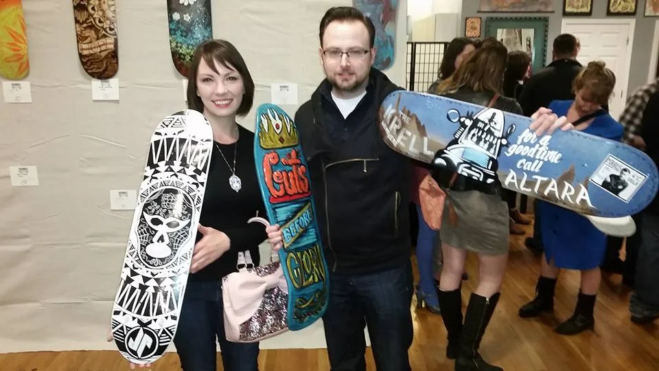 My skateboard being purchased at the Roanoke Skatepark Initiative Skatedeck Auction