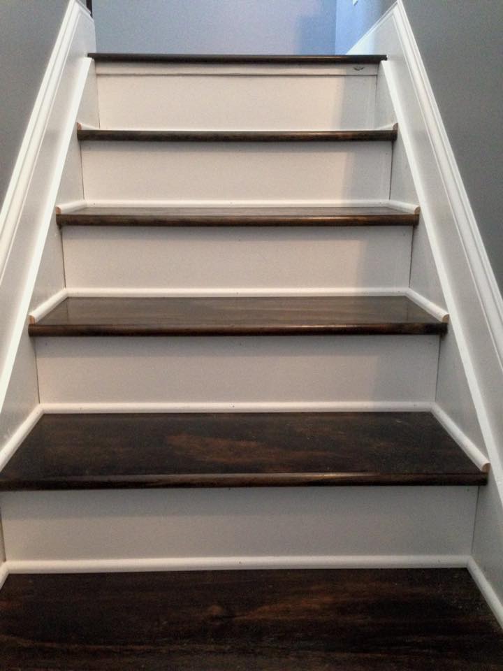 These stained stair treads came out looking exceptionally beautiful! The builder had covered the stairs with carpet, and the homeowner wanted Larry to kick things up a notch.  The carpet had to go!