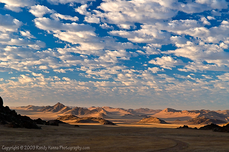 Namibia Sunrise May 2009, Nikon D300, 17-55mm f2.8@ 55, ISO 500, f11 at 1/50 sec, -1/2 EV Metered slightly below the horizon in spot metering mode