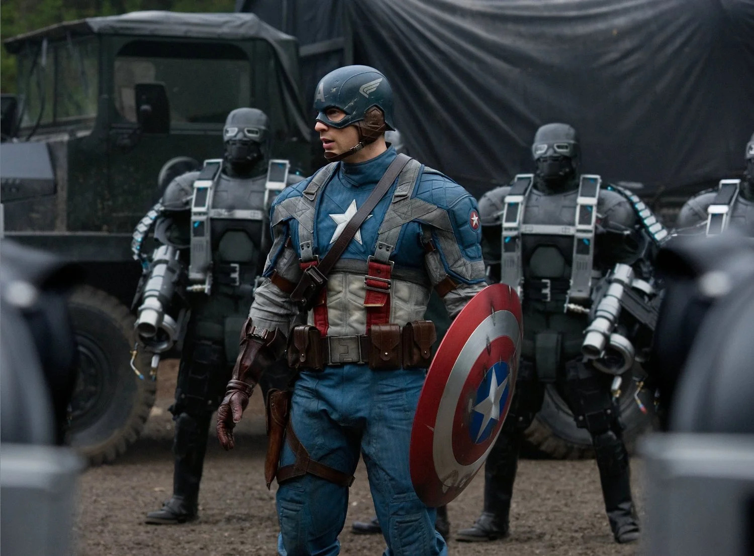 Chris Evans as Steve Rogers/Captain America in The First Avenger directed by Joe Johnston.