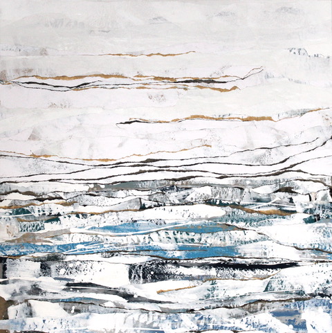 “Blue 2”, Valerie Grondin, acrylic on paper on canvas, 31.5” x 31.5”