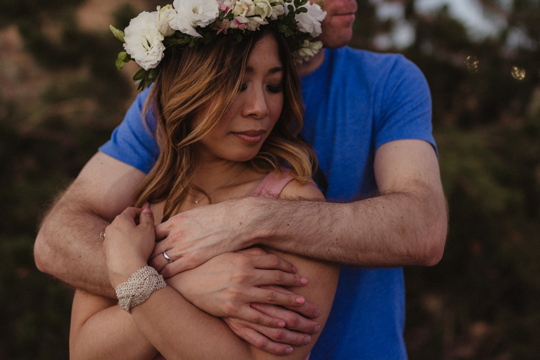A Reno, NV couple holding each other tight for their anniversary pictures