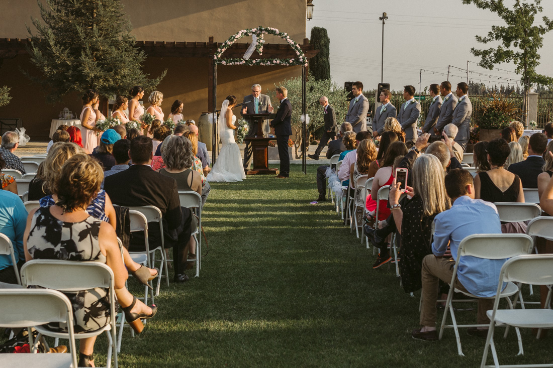 California Wedding private venue bride and groom and their guests during the wedding ceremony   