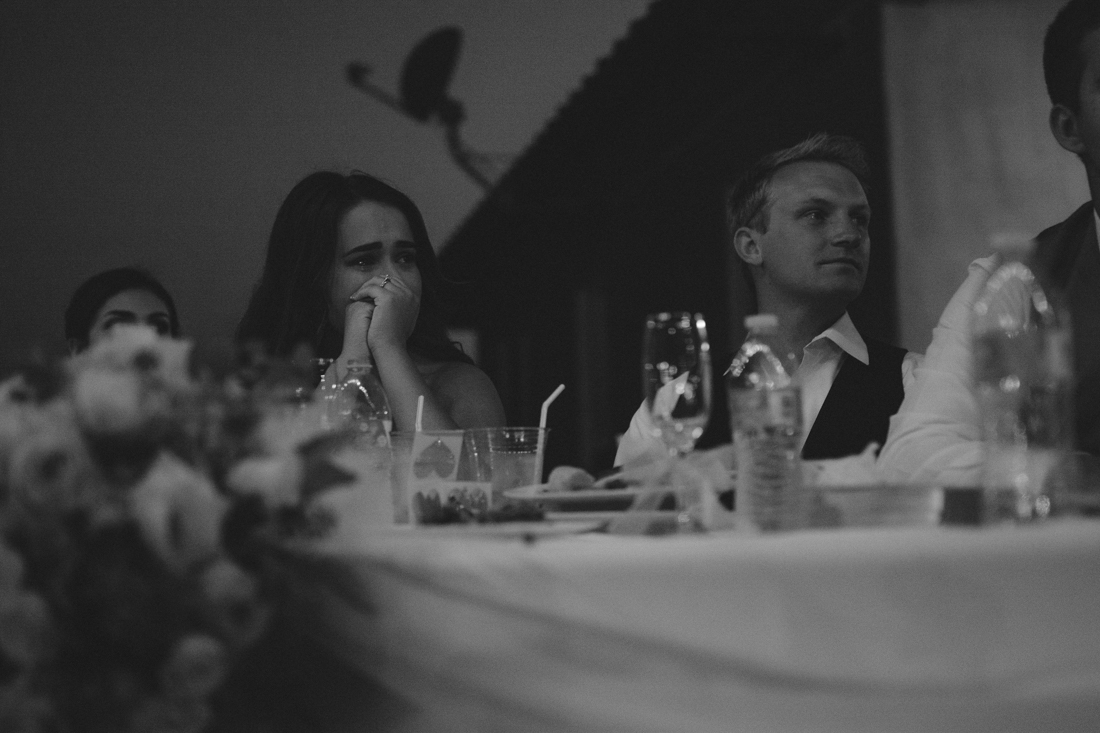 California Wedding private venue bride crying during the toast