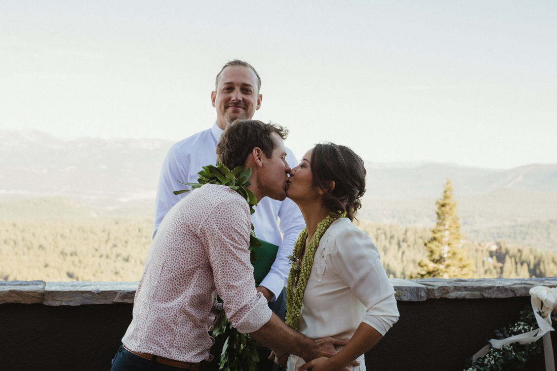 North Tahoe Lodge wedding first kiss photo 