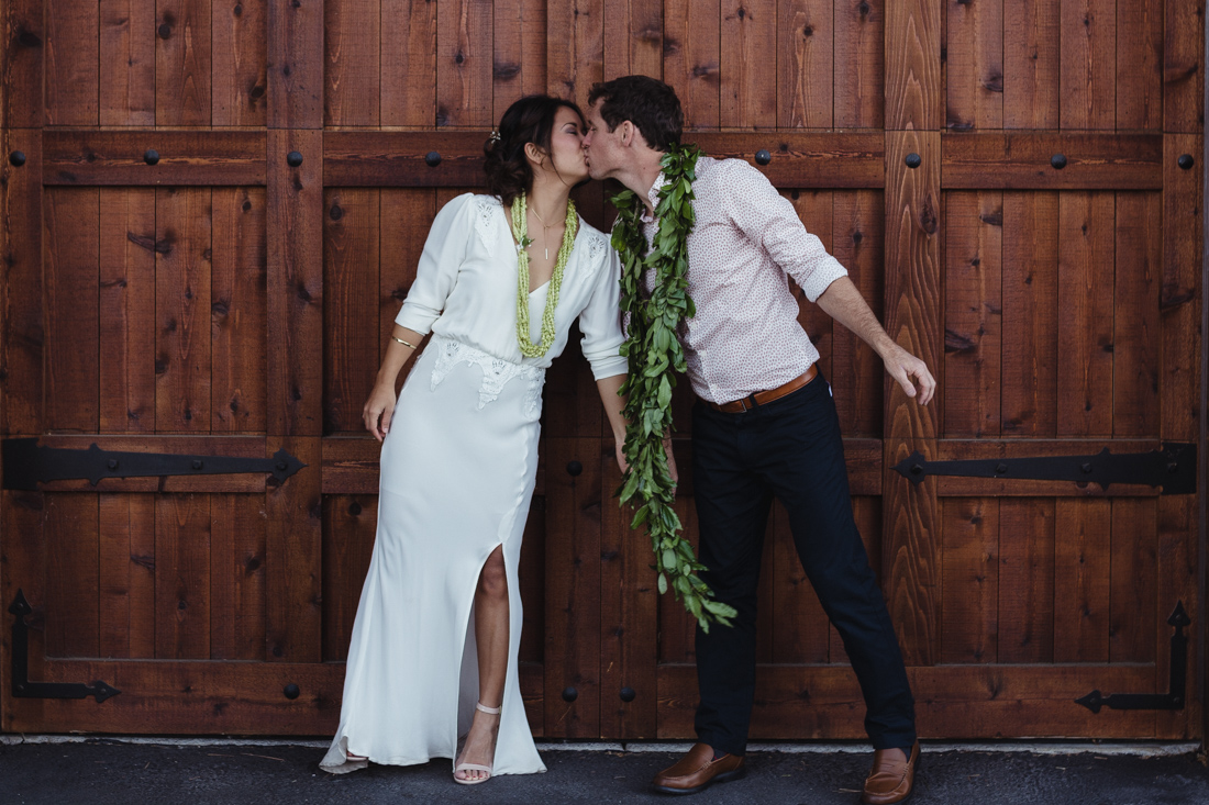 North Tahoe Lodge wedding couple kissing photo