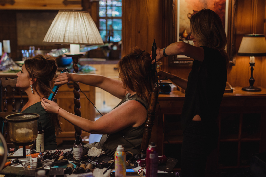 Incline Village wedding bridesmaids doing their hair photo