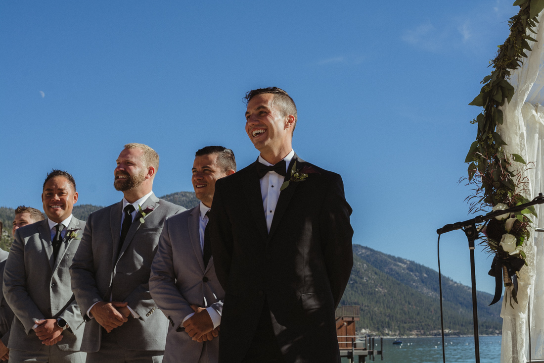 Incline Village wedding groom seeing his bride for the first time photo 