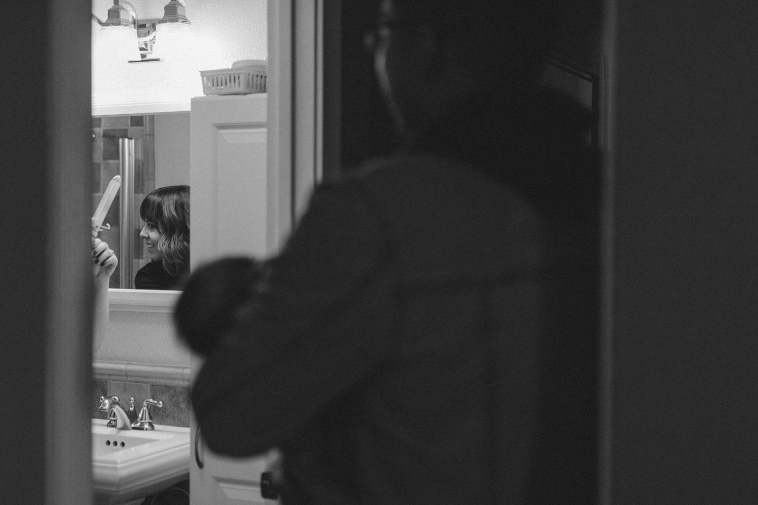 Yerington, Nevada Family session mom getting ready in the bathroom photo 