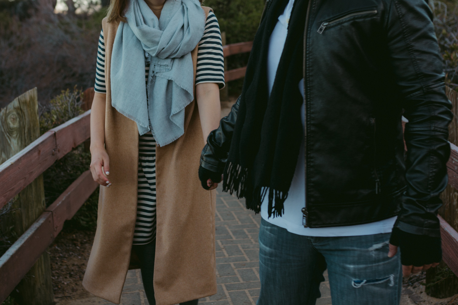 Lake Tahoe engagement session couple holding hands photo