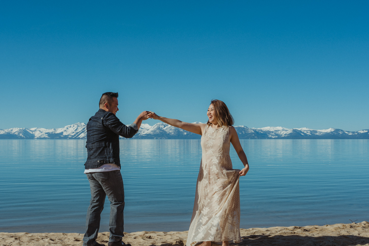 Lake Tahoe photography, couple dancing on the beach photo