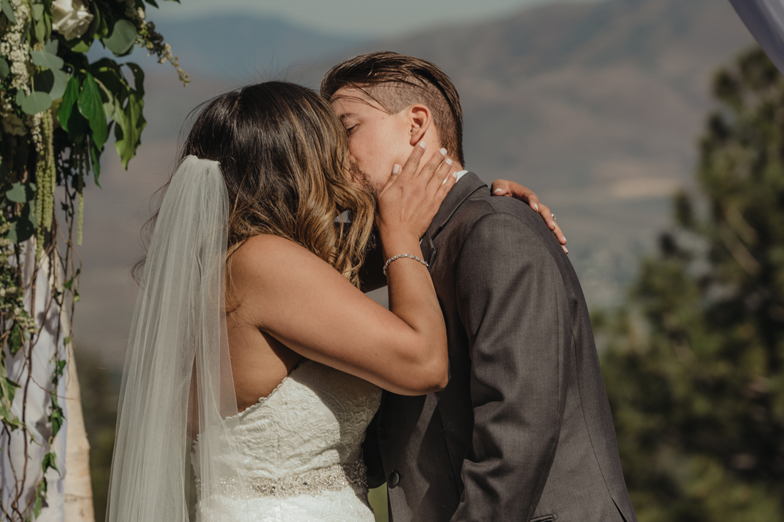 Tannenbaum wedding ceremony, couples first kiss as husband and wife photo