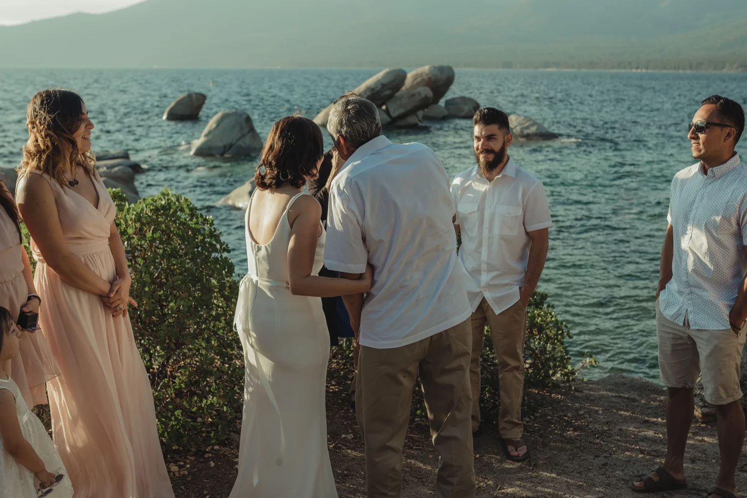 Lake Tahoe elopement bride being walked by her dad photo