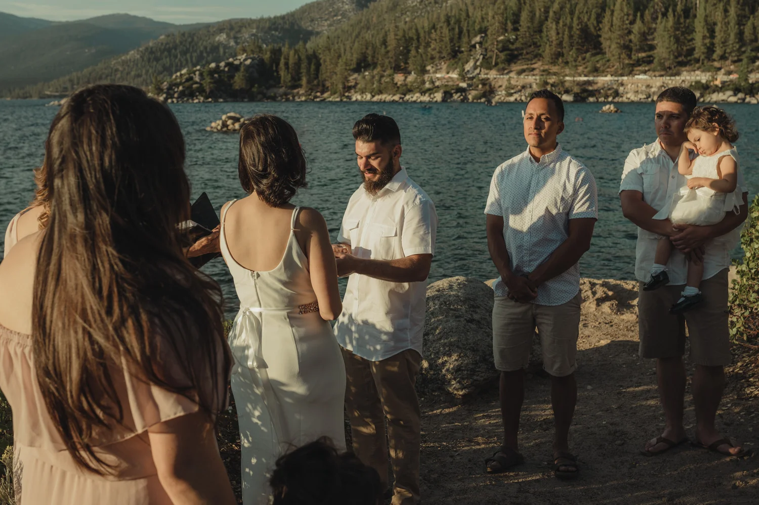 Lake Tahoe elopement groom during the ceremony photo