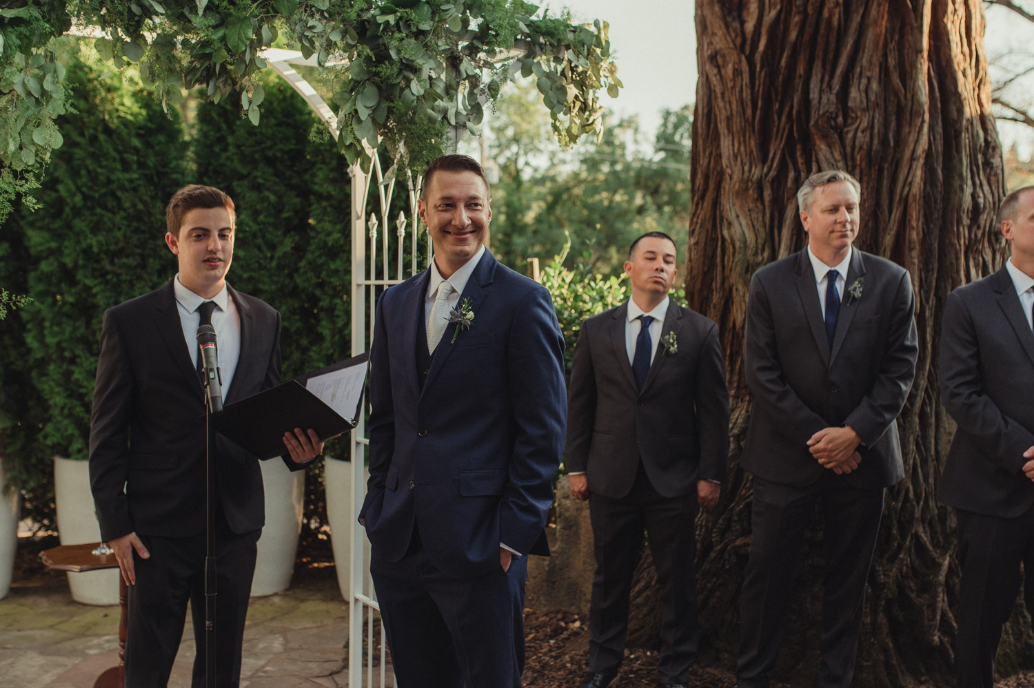 Wedgewood Sequoia Mansion wedding grooms first look photo