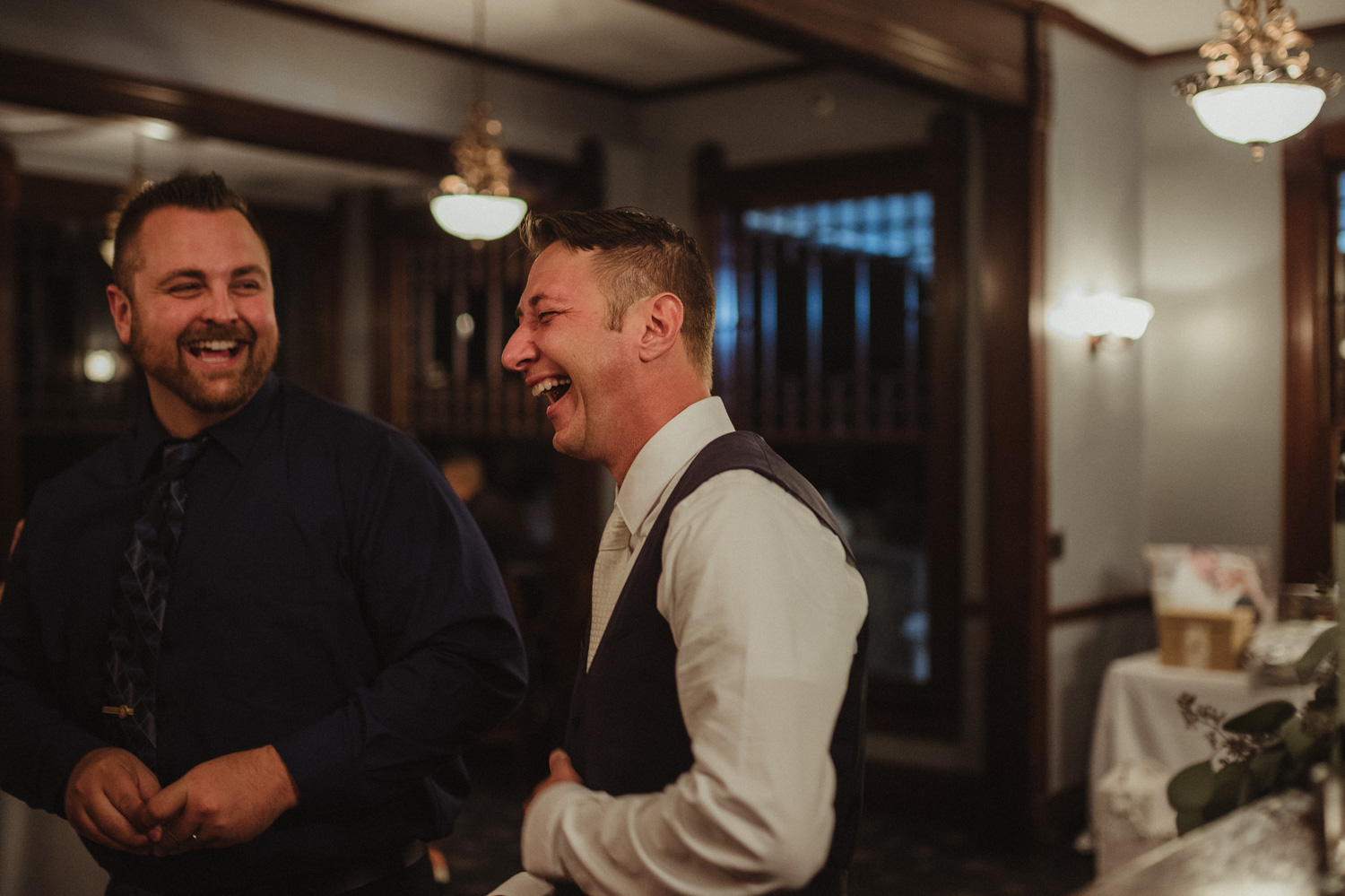 Wedgewood Sequoia Mansion wedding groom laughing photo
