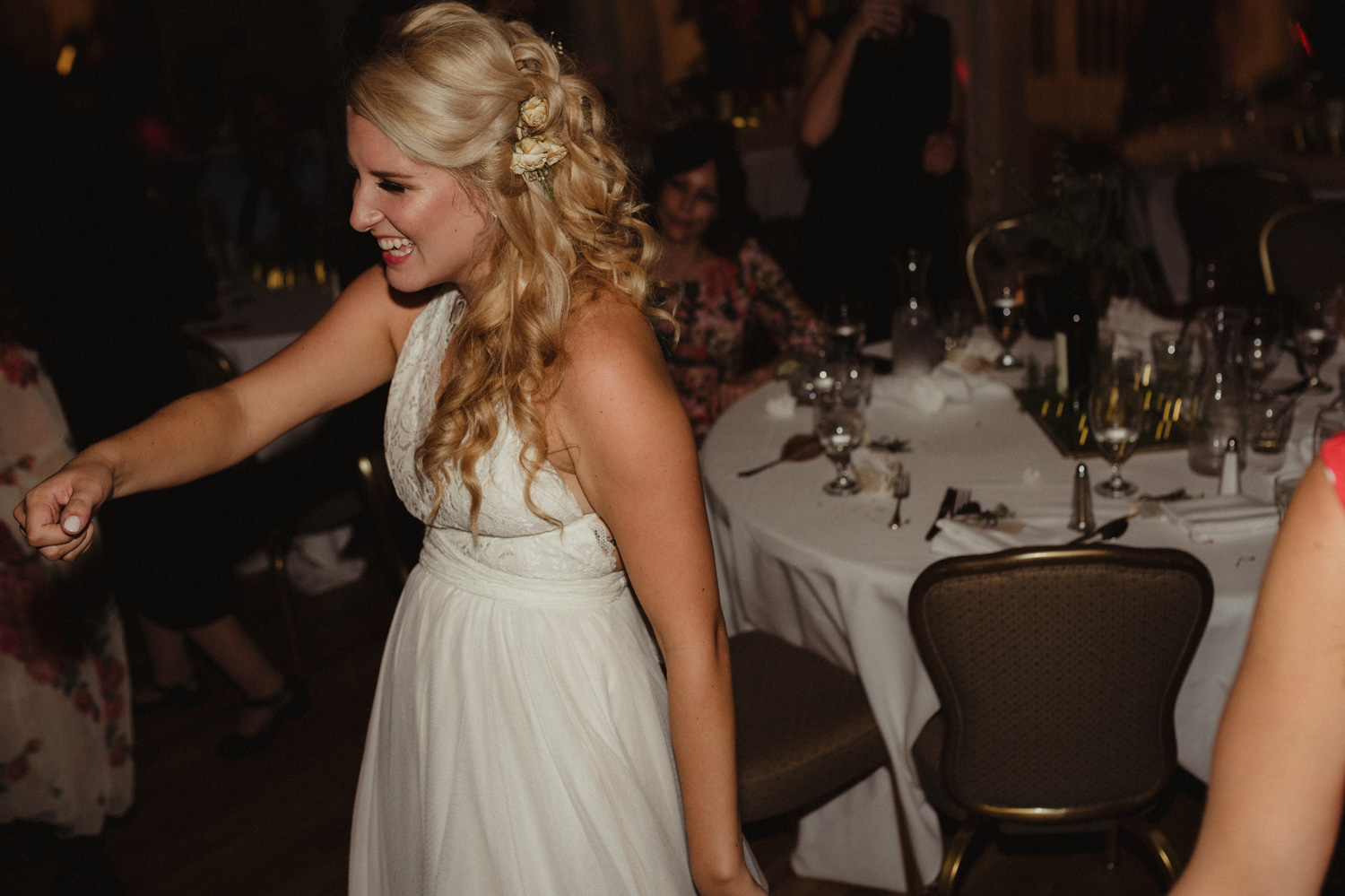 Wedgewood Sequoia Mansion wedding bride having a blast photo