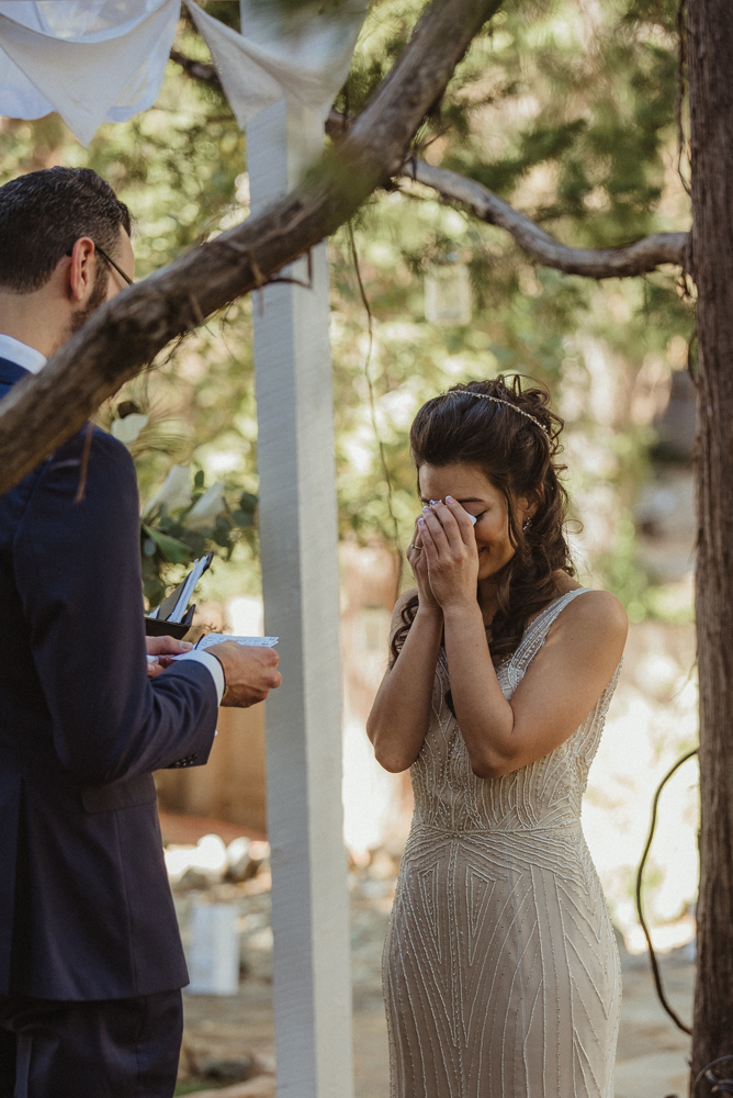 Nevada City wedding bride getting emotional photo