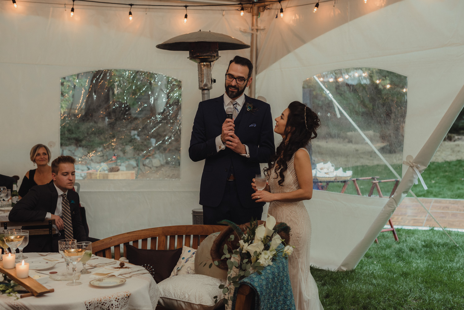 Nevada City wedding couple thanking their guests photo