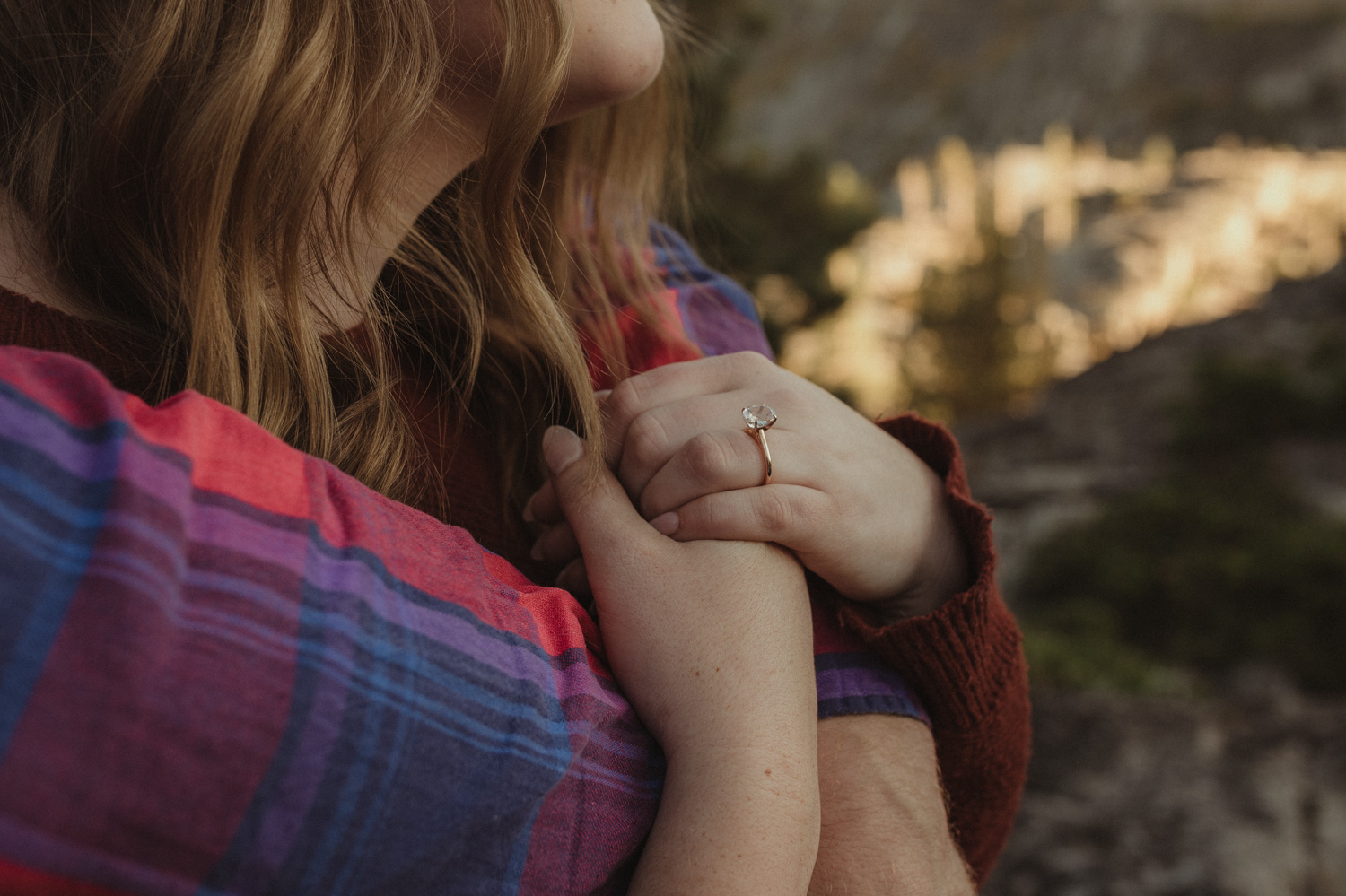 Donner Pass engagement session ring photo