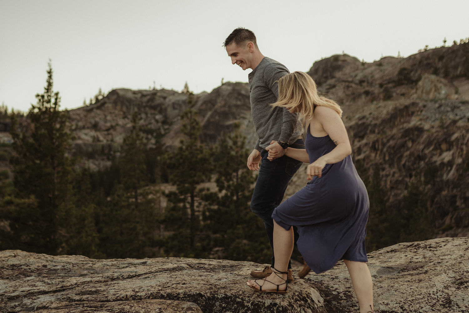 Lake tahoe photographer, couple hiking on a trail photo