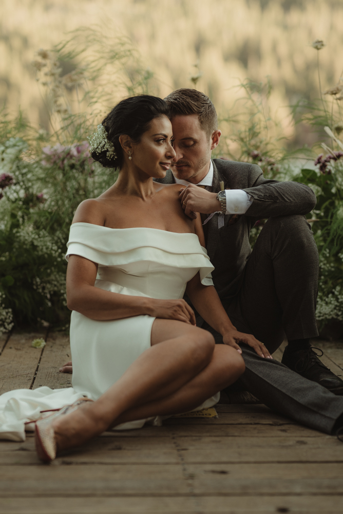 Lake Tahoe pop-up wedding/elopement couple looking like vogue models photo