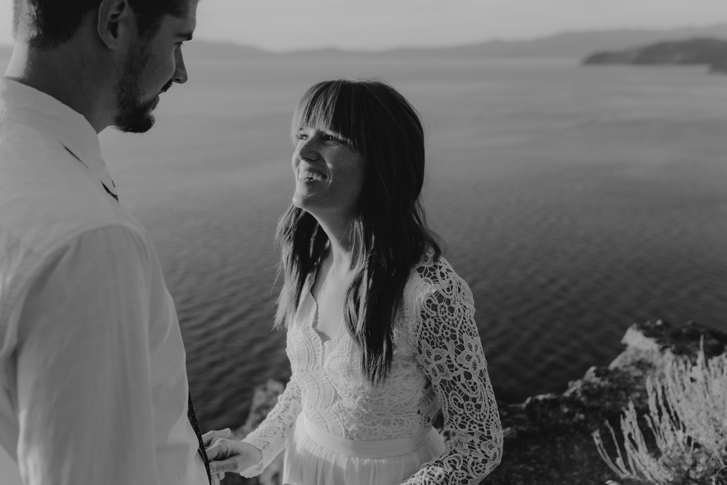 Lake Tahoe vow renewal wife smiling at her husband photo