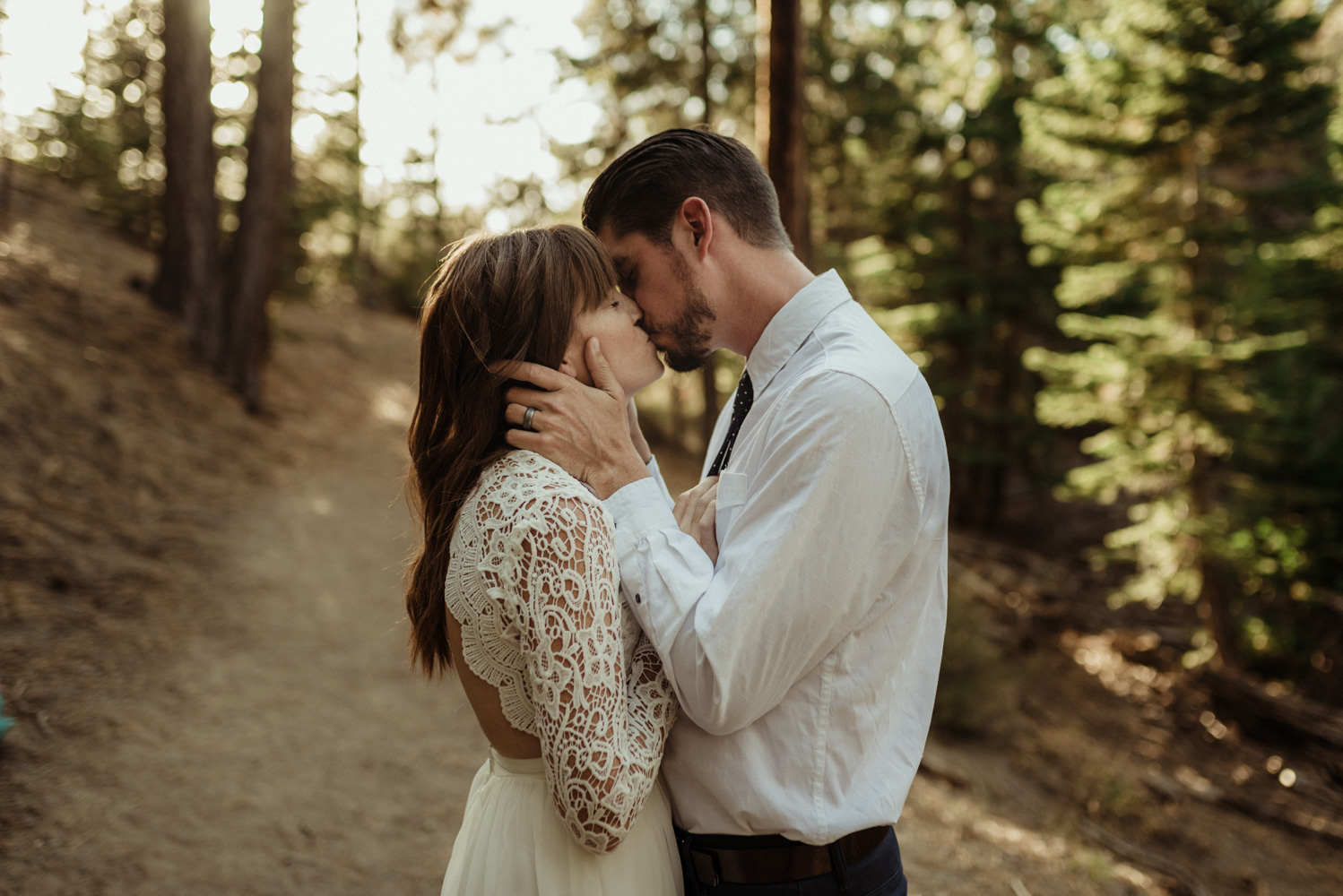 Lake Tahoe vow renewal couple kissing photo