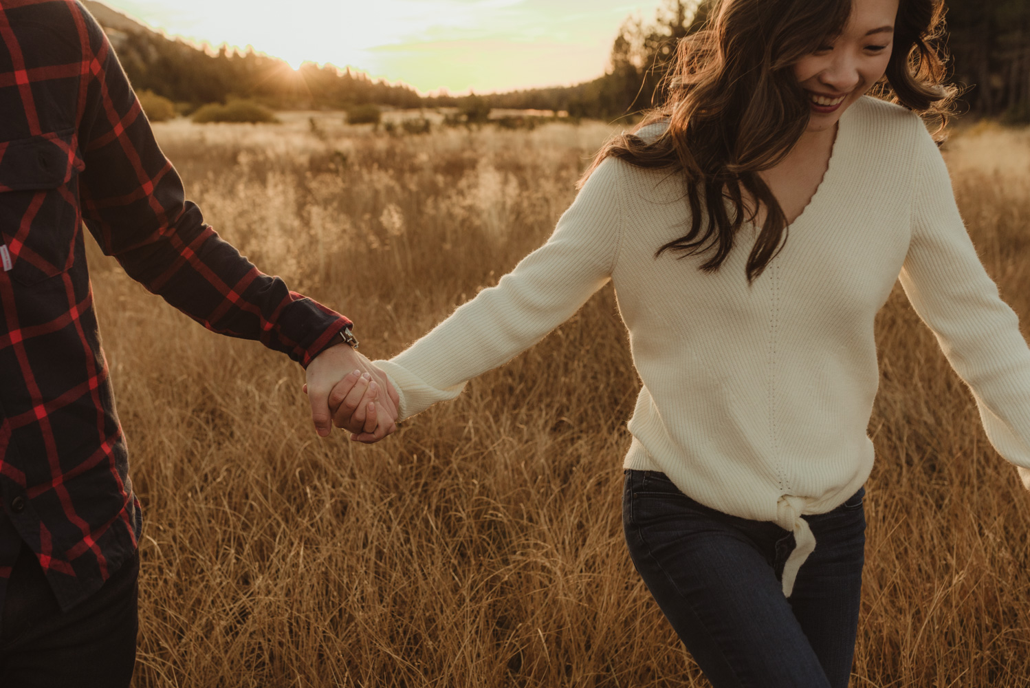 Tahoe meadows interpretive loop romantic sunrise session couple holding hands photo
