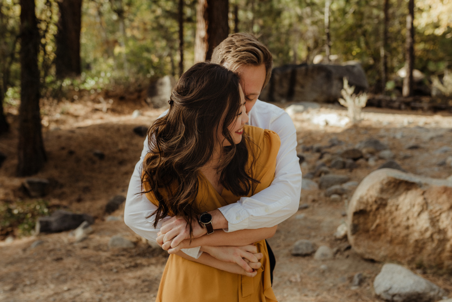 Galena Creek fall engagement session couple hugging photo