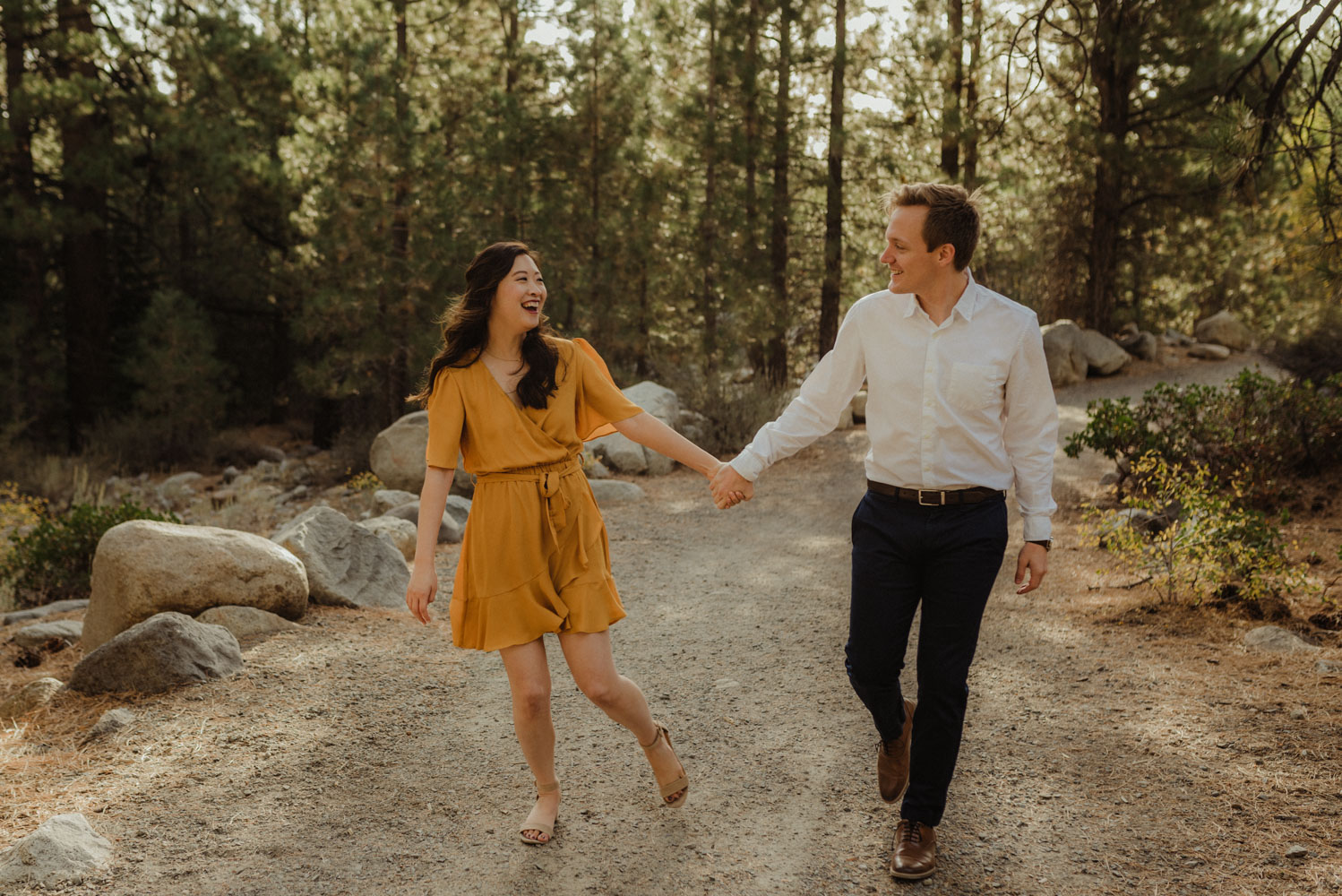 Galena Creek fall engagement session couple holding hands photo