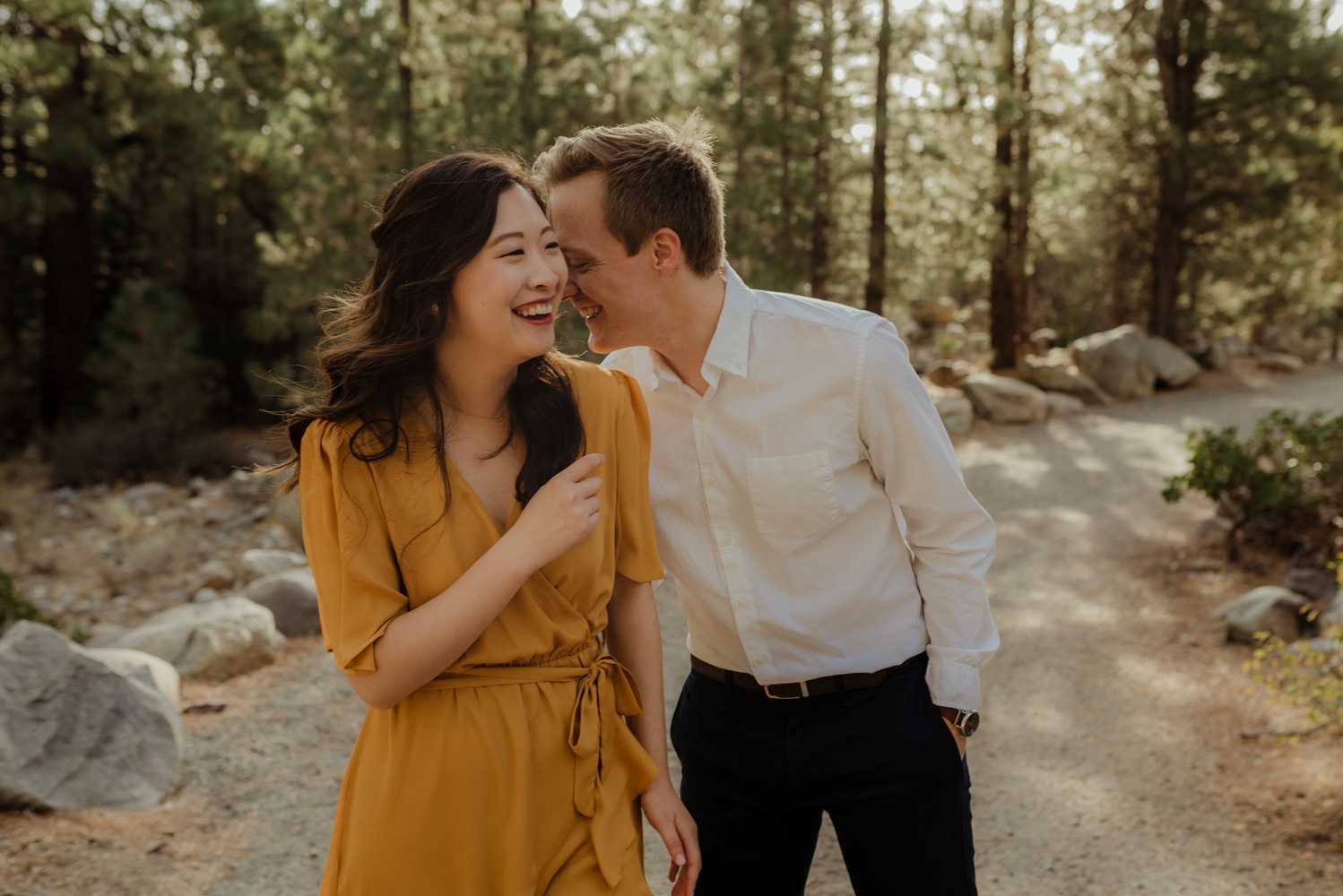 Galena Creek fall engagement session couple on the trail photo