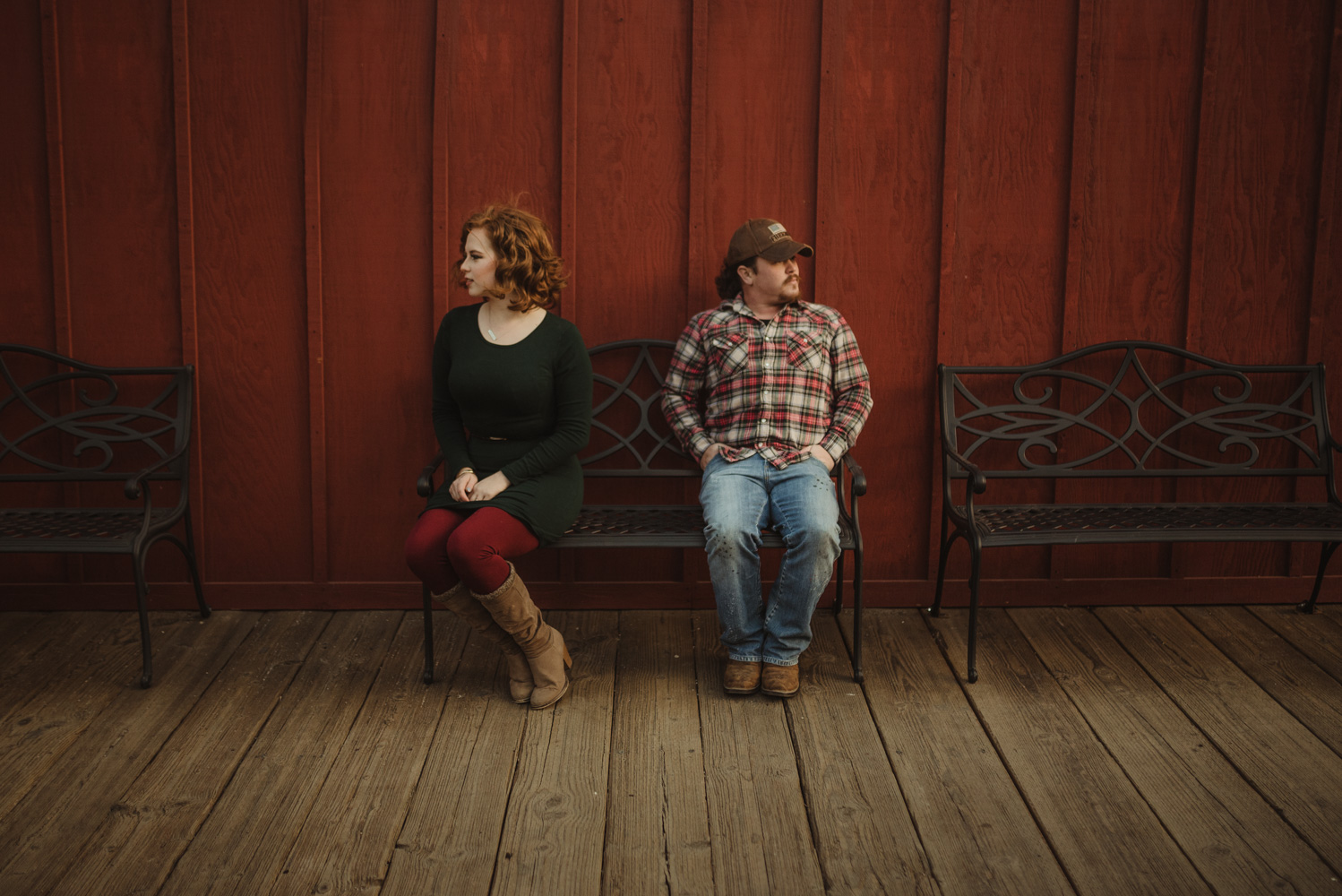 Virginia City Engagement session, couple sitting on a bench photo