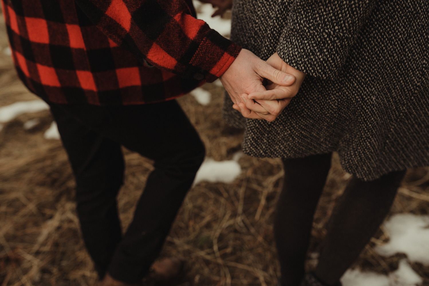 Strawberry California engagement session, couple holding hands in the meadows photo